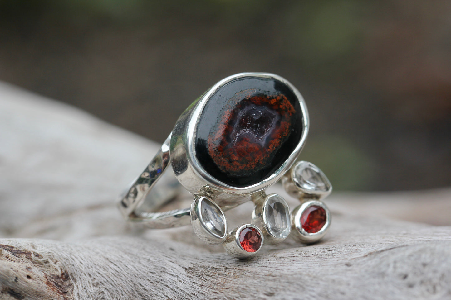 Geode Garnet Abstract Ring