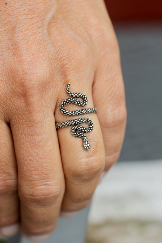 Textured Silver Snake Ring