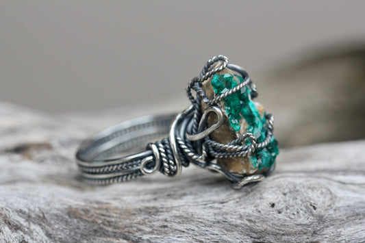 Dioptase Druzy Ring