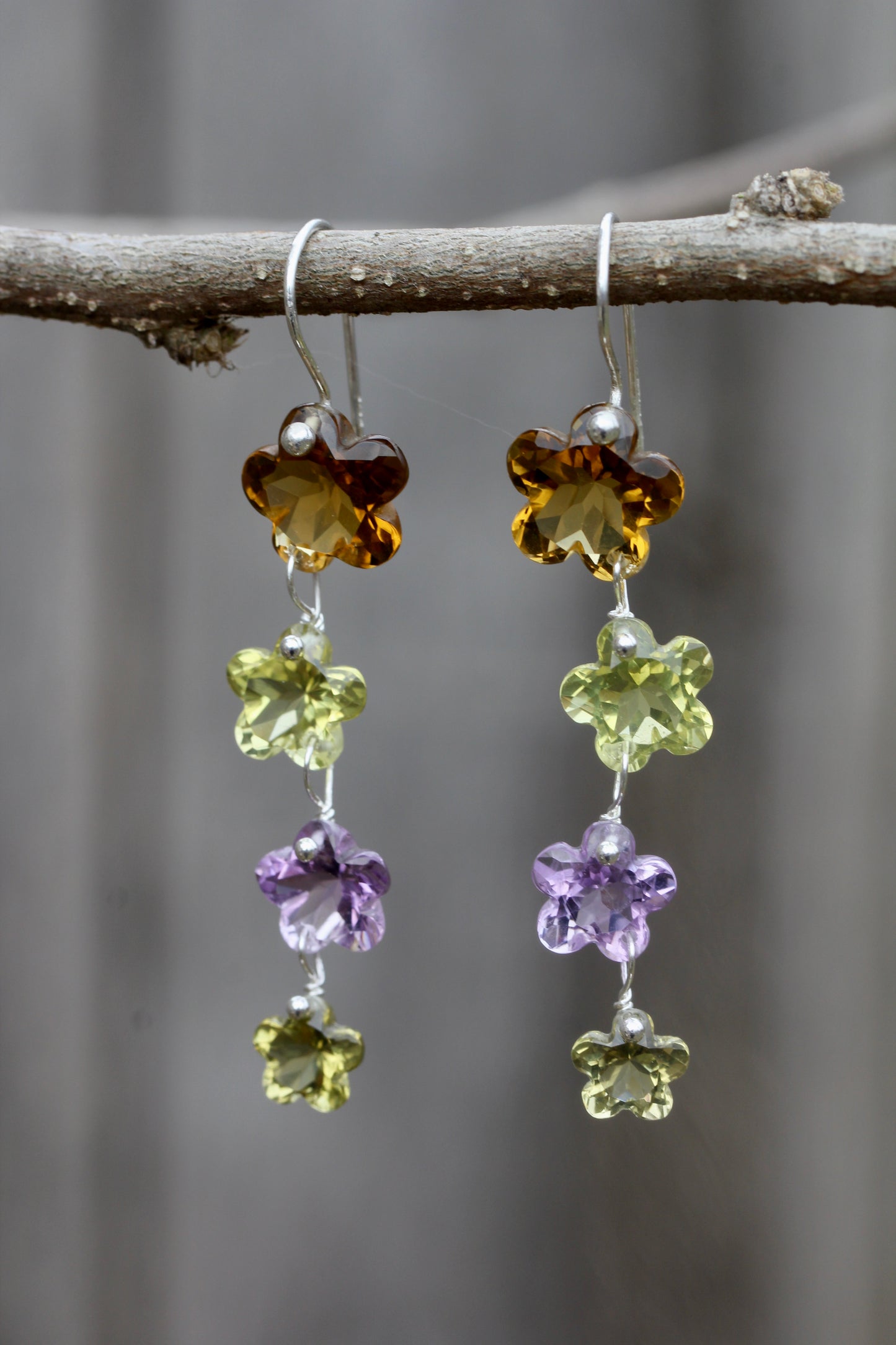 Multi Quartz Flower Drop Earrings