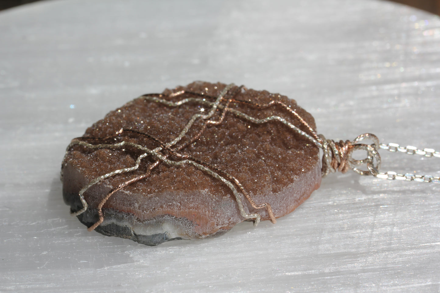 Brown Quartz Druzy Large Pendant