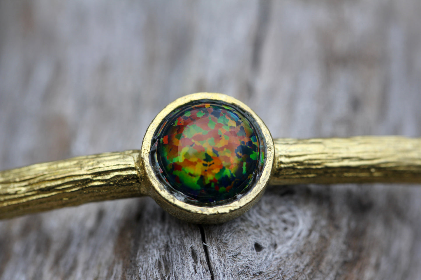Created Black Opal Brass Cuff