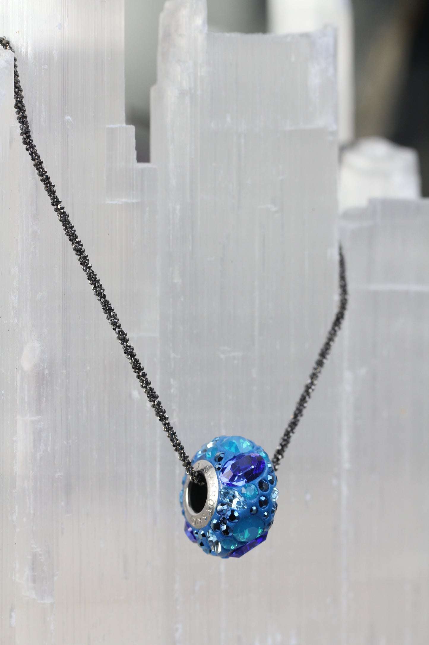 Bermuda Blue Pave Swarovski Crystal Bead Necklace