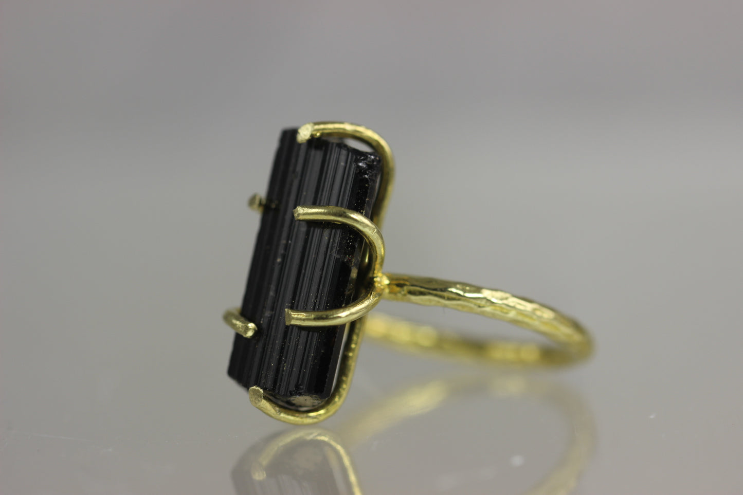 Black Tourmaline Crystal Moon Ring