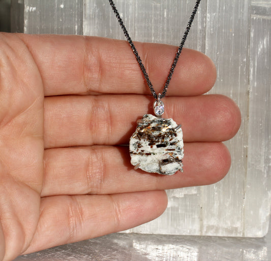 Astrophyllite CZ Oxidized Silver Necklace