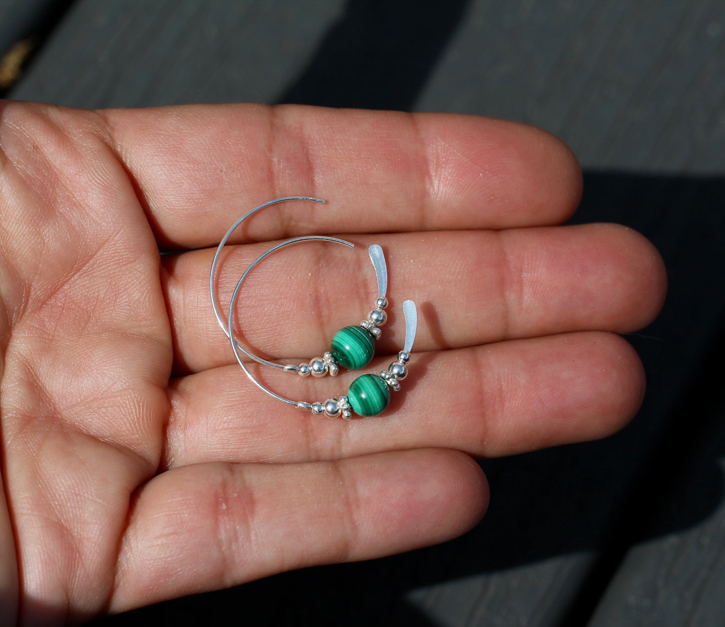 Malachite Bali Silver Bead Hoops