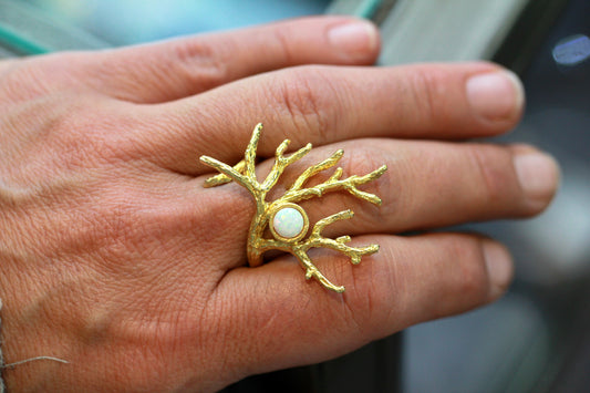 Created Opal Brass Branch Ring