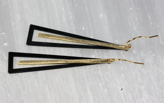 Black and Gold Brass Bar Pendulum Earrings