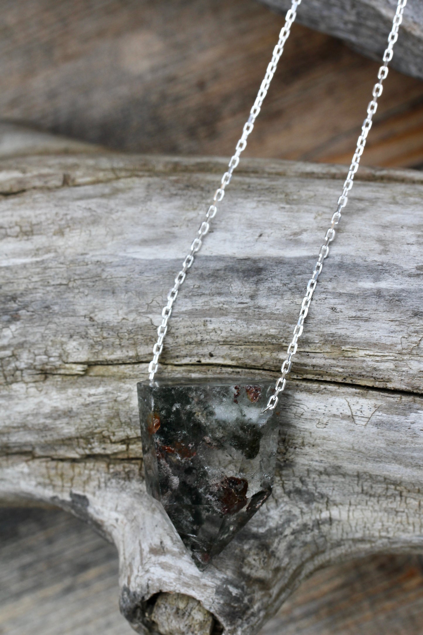 Lodolite Chunky Crystal Point Long Necklace