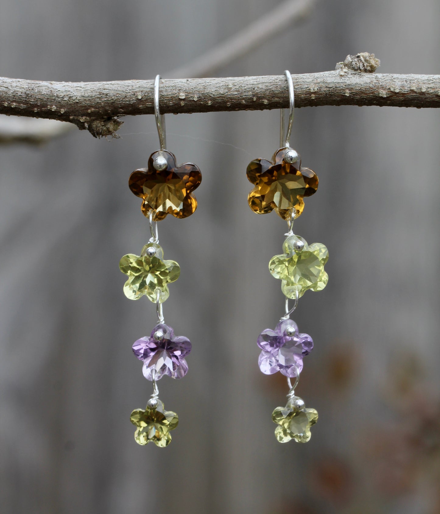 Multi Quartz Flower Drop Earrings