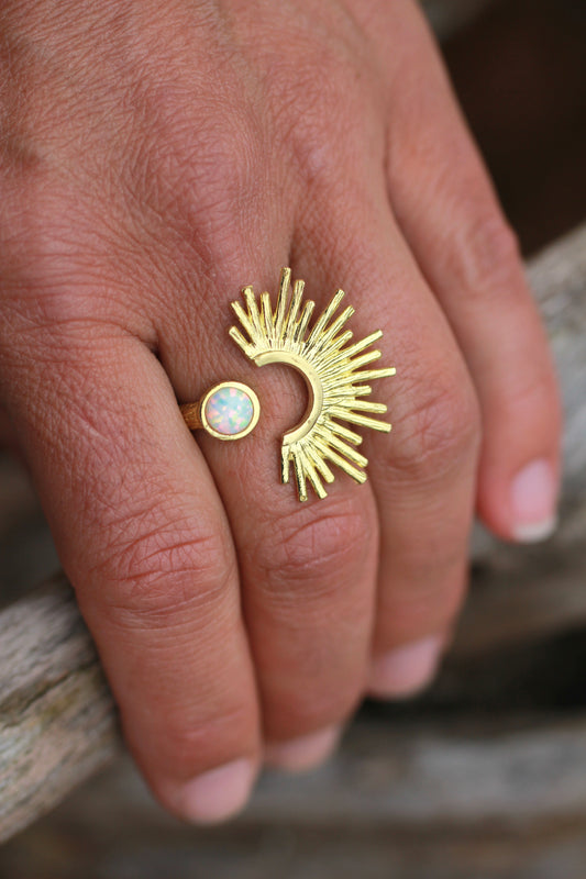 Created Opal Sunburst Ring