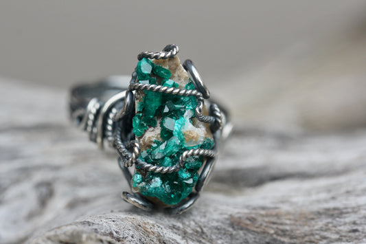 Dioptase Druzy Ring