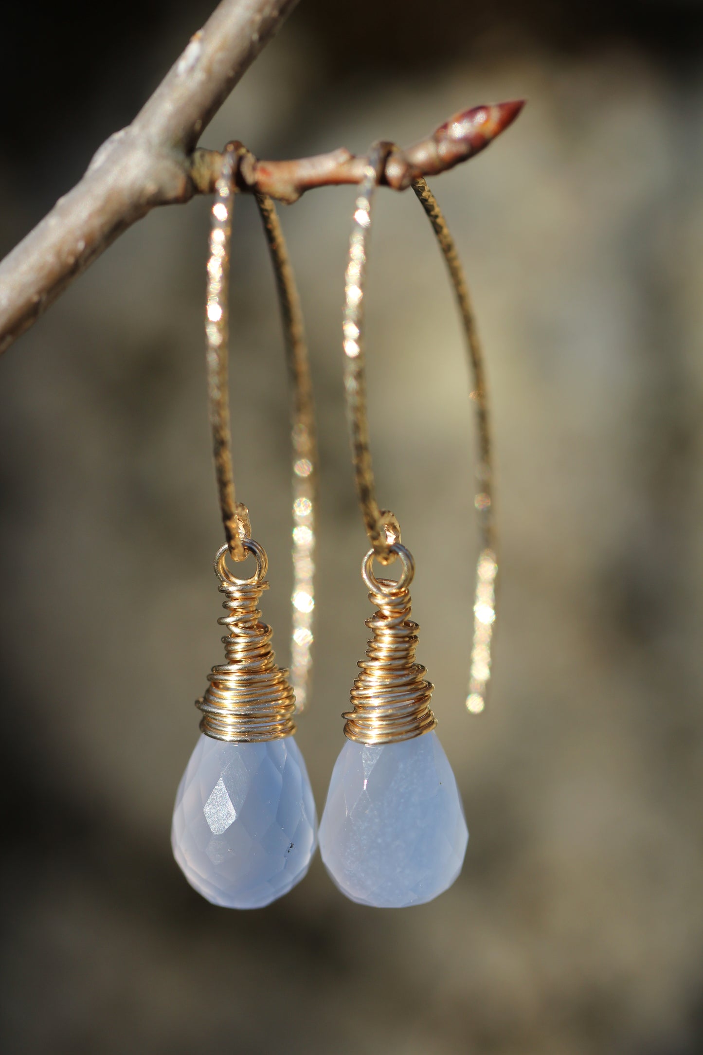 Chalcedony Briolette Diamond Cut Earrings