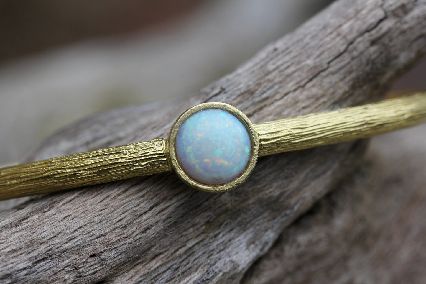 Created White Opal Brass Cuff