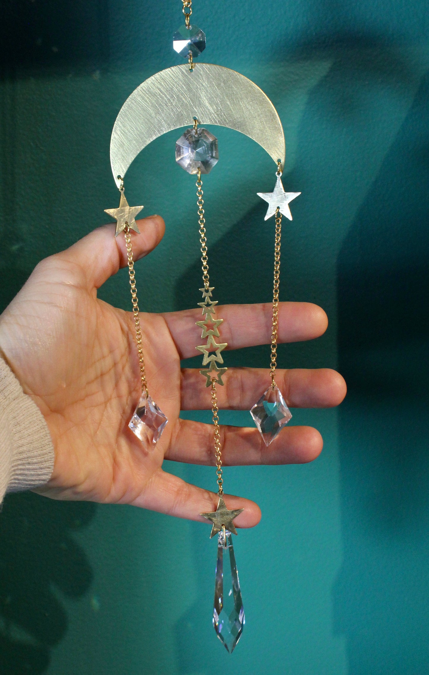 Celestial Crystal Mobile in Brass