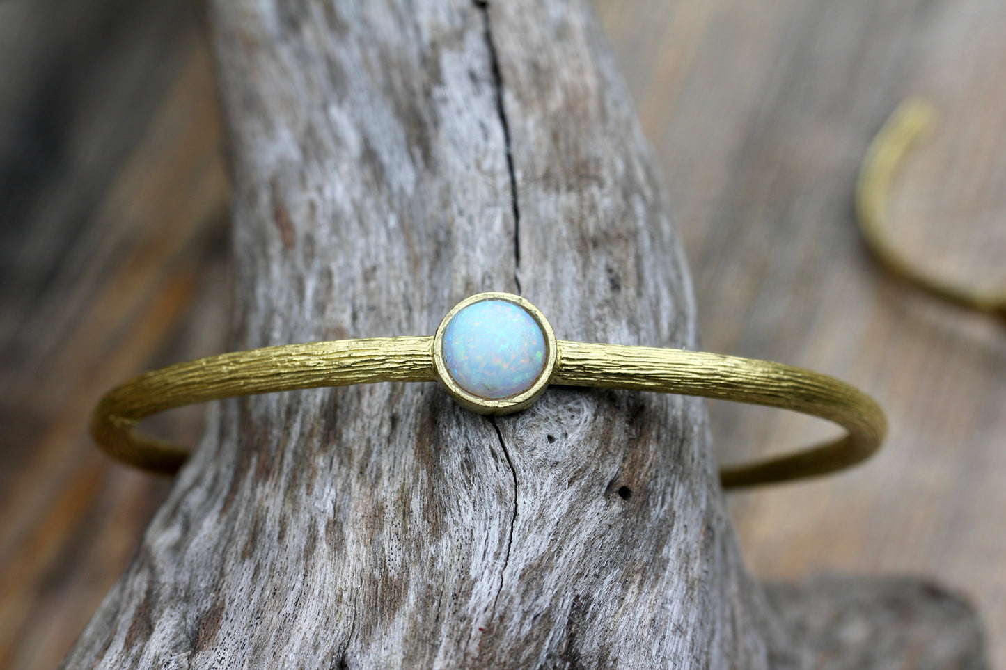 Created White Opal Brass Cuff