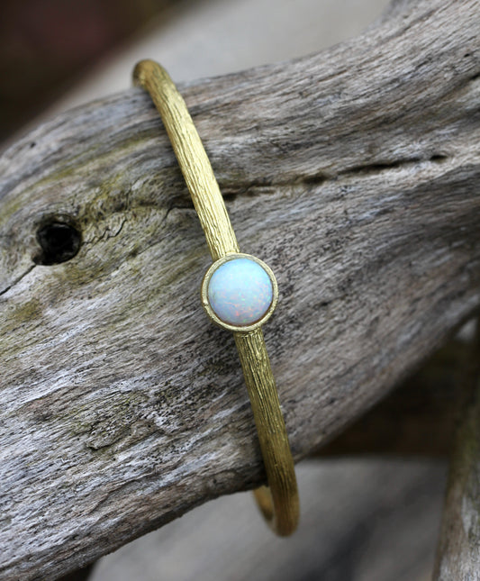 Created White Opal Brass Cuff