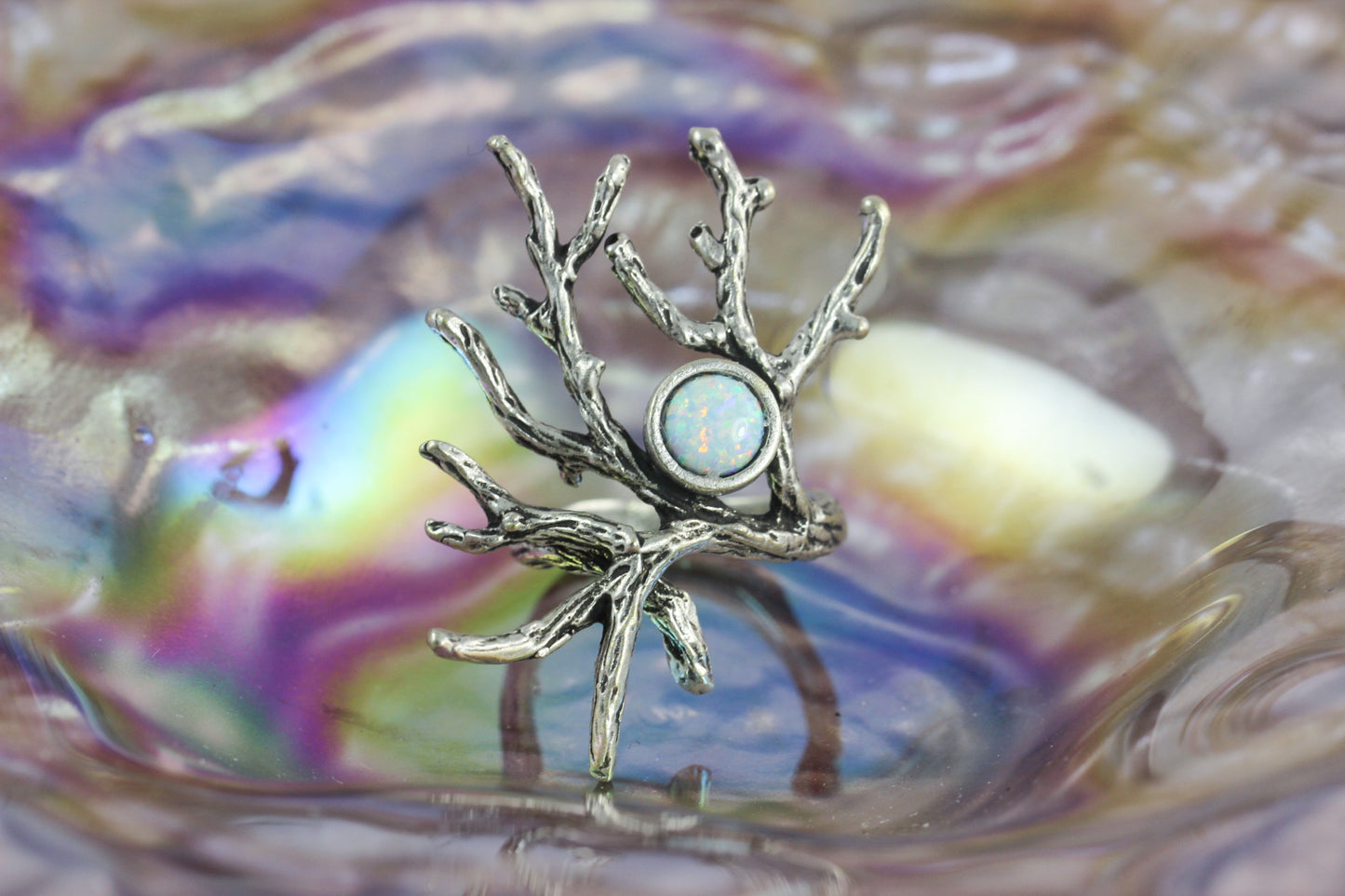 Created Opal Silver Branch Ring
