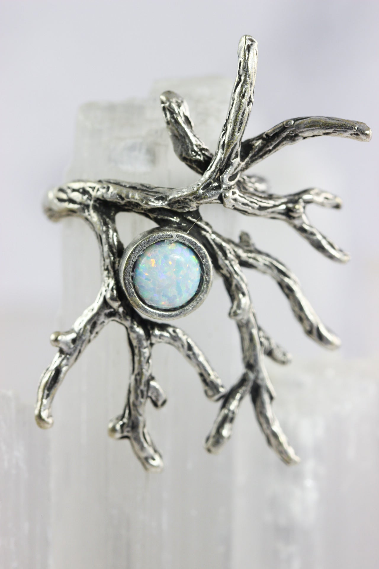 Created Opal Silver Branch Ring
