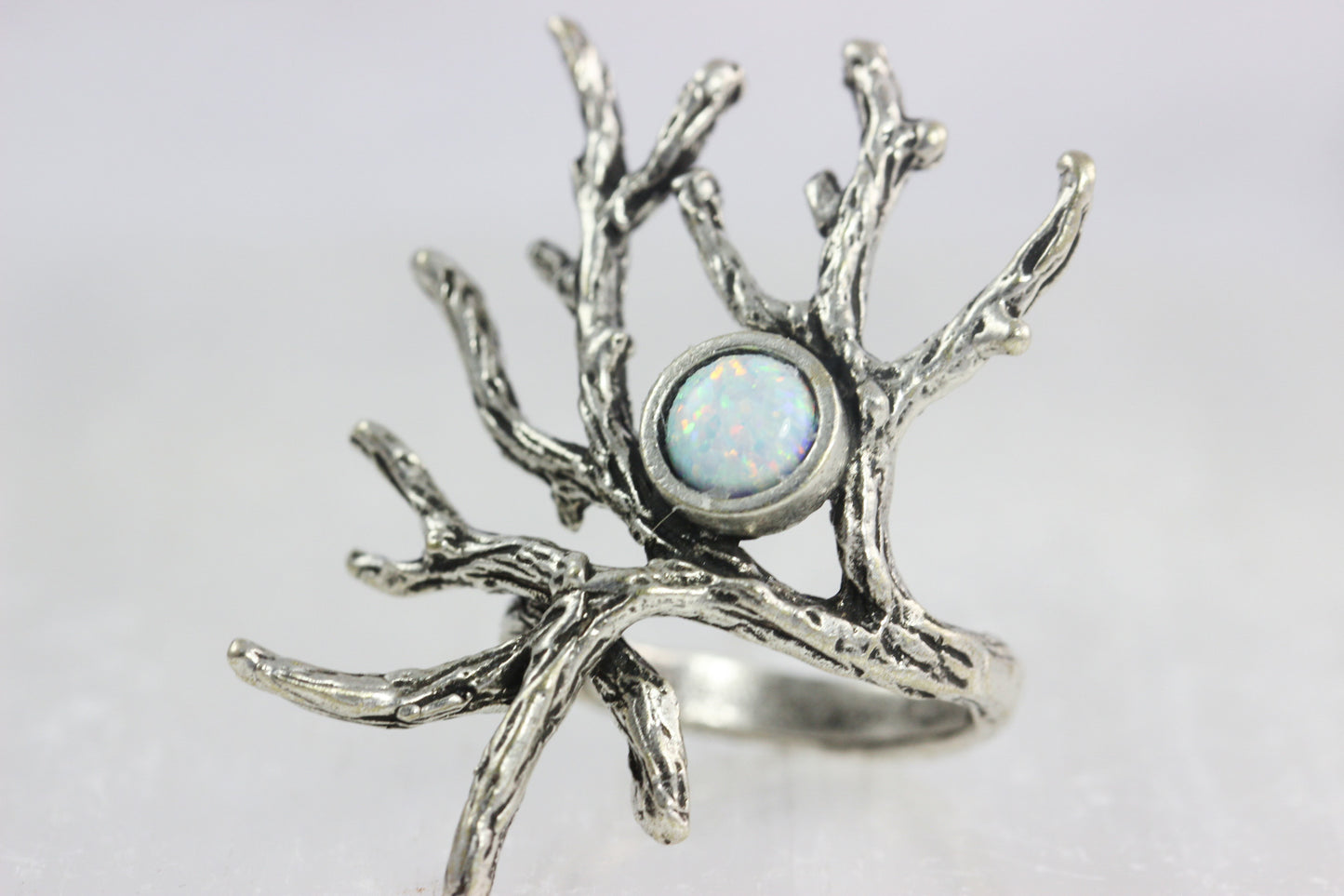 Created Opal Silver Branch Ring