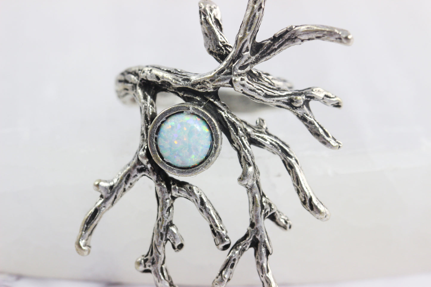 Created Opal Silver Branch Ring