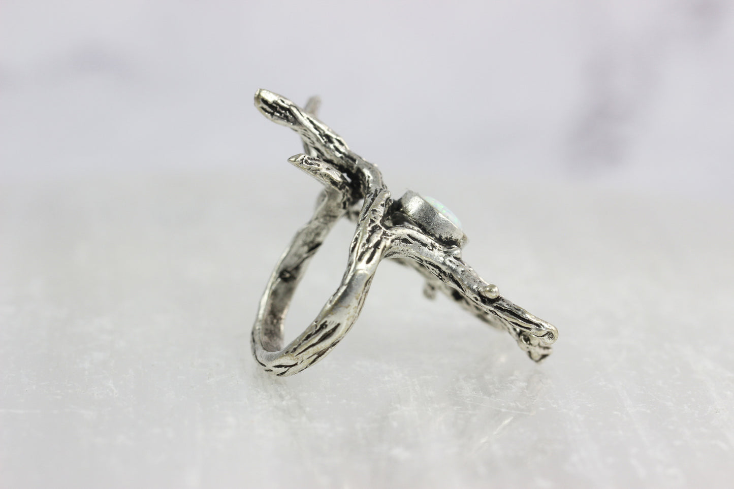 Created Opal Silver Branch Ring