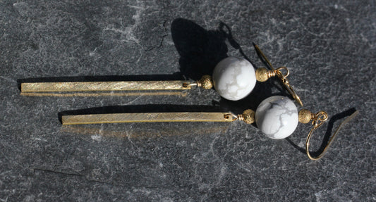 Howlite Brass Bar Earrings