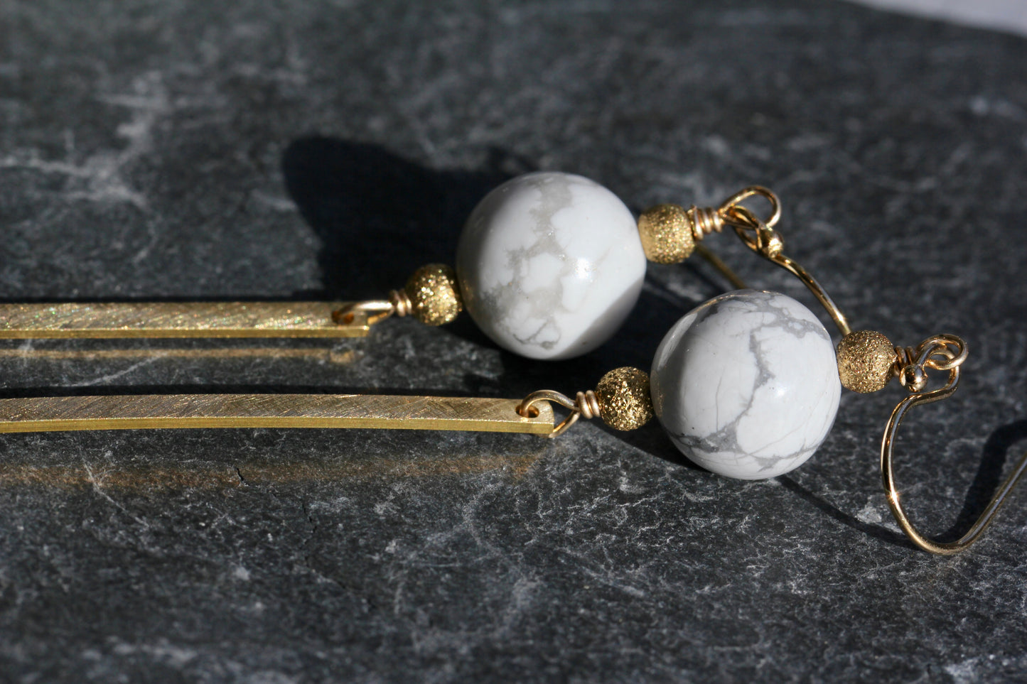 Howlite Brass Bar Earrings