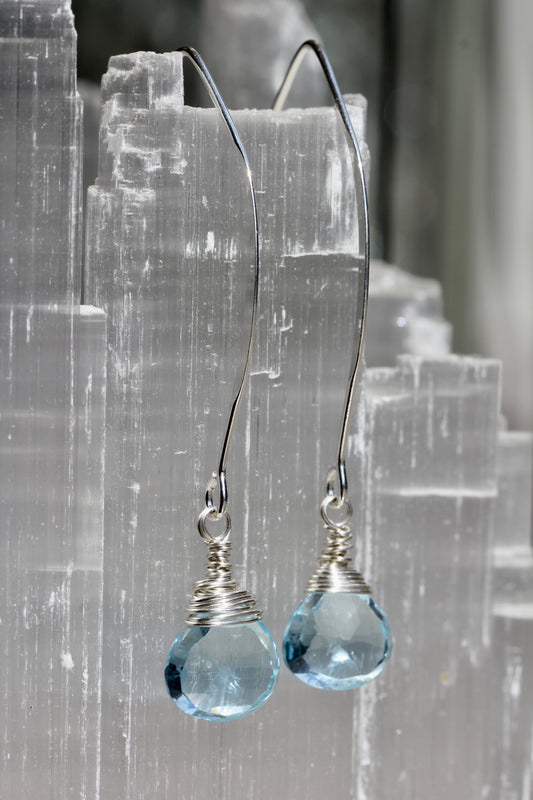 Blue Topaz V Wire Earrings