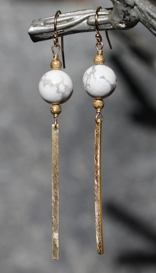 Howlite Brass Bar Earrings