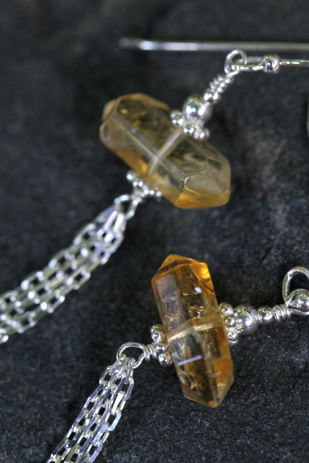 Citrine Crystal Point Tassel Drop Earrings - Annick Designs - 3