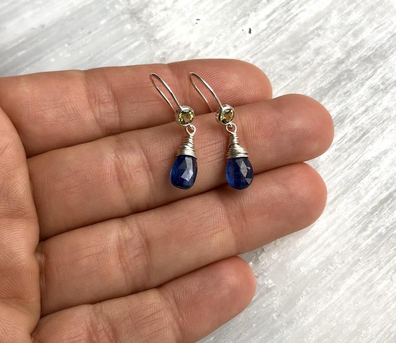 Gemmy Kyanite Peridot Drop Earrings