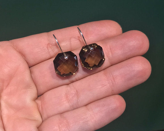 Smokey Quartz Cushion Cut Octagon Earrings