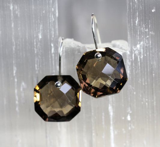Smokey Quartz Cushion Cut Octagon Earrings