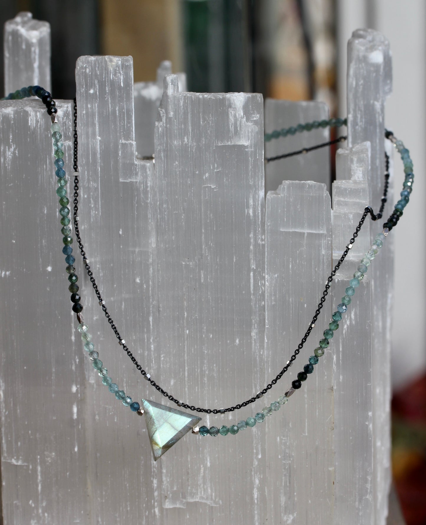 Labradorite Indicolite Tourmaline Multi Strand Necklace