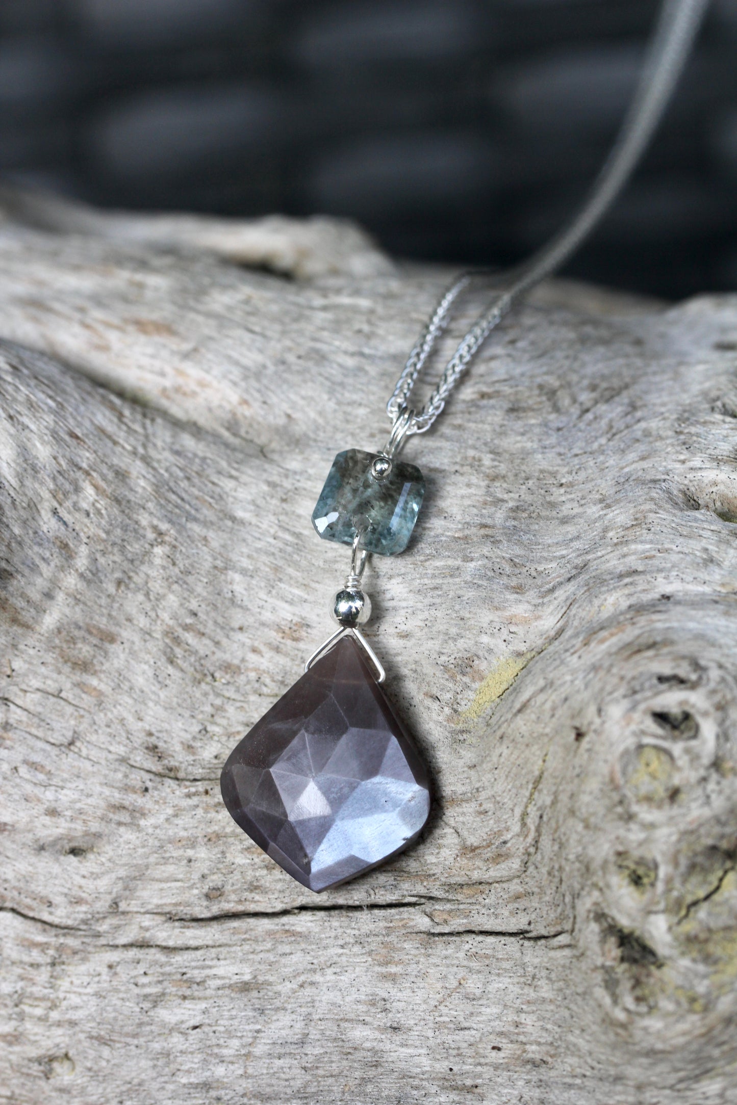 Grey Moonstone Aquamarine Necklace