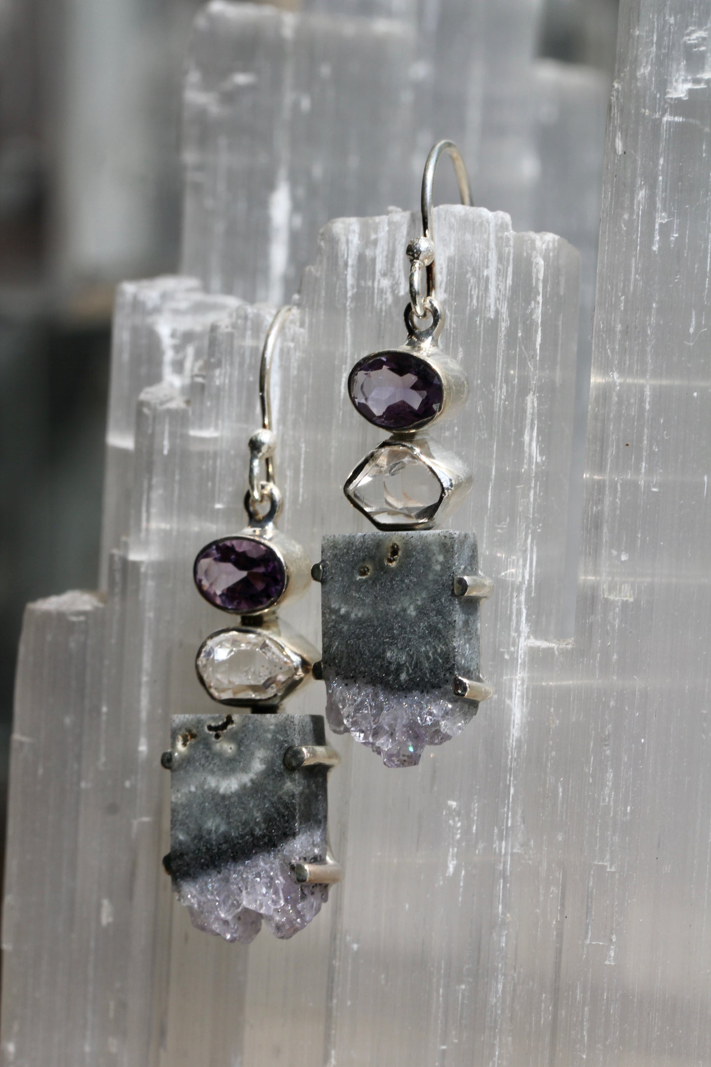 Amethyst Herkimer Diamond Earrings