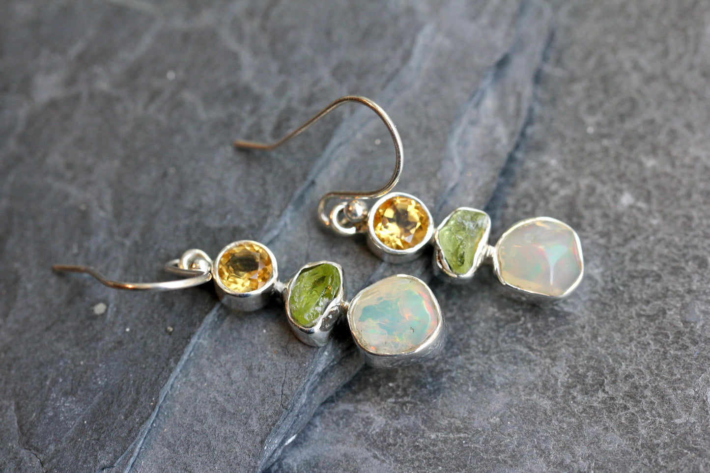 Opal Peridot Citrine Drop Earrings