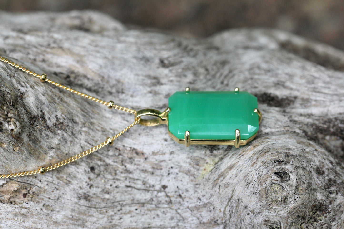Chrysoprase Emerald Cut Gold Necklace