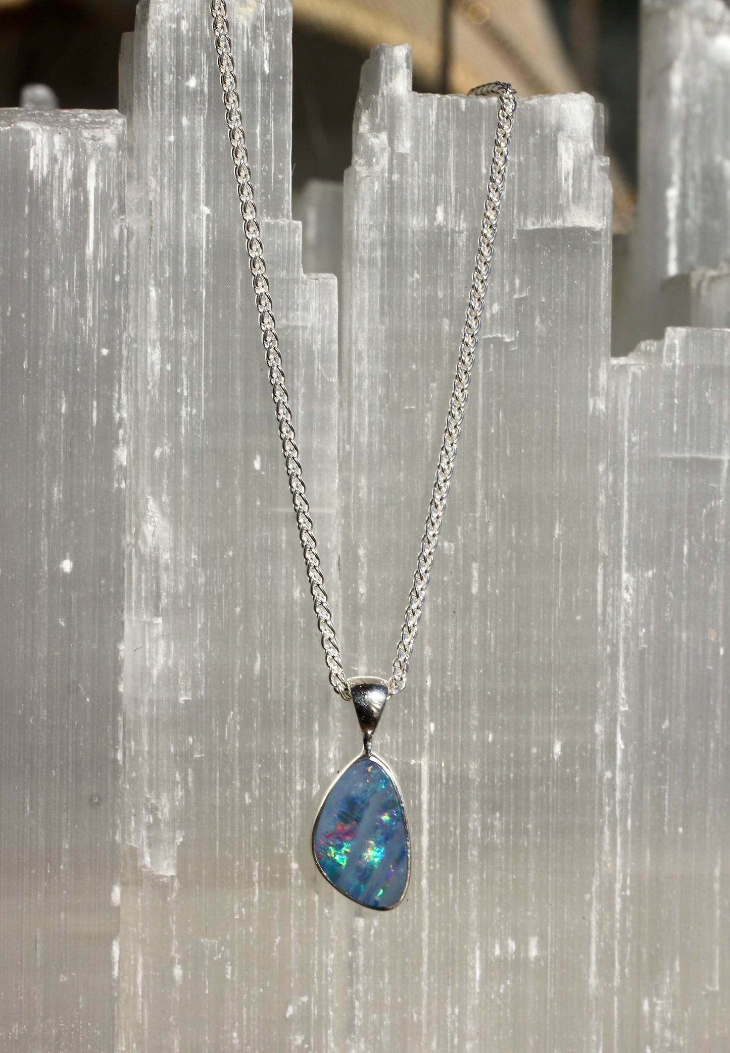 Boulder Opal Free Form Silver Necklace