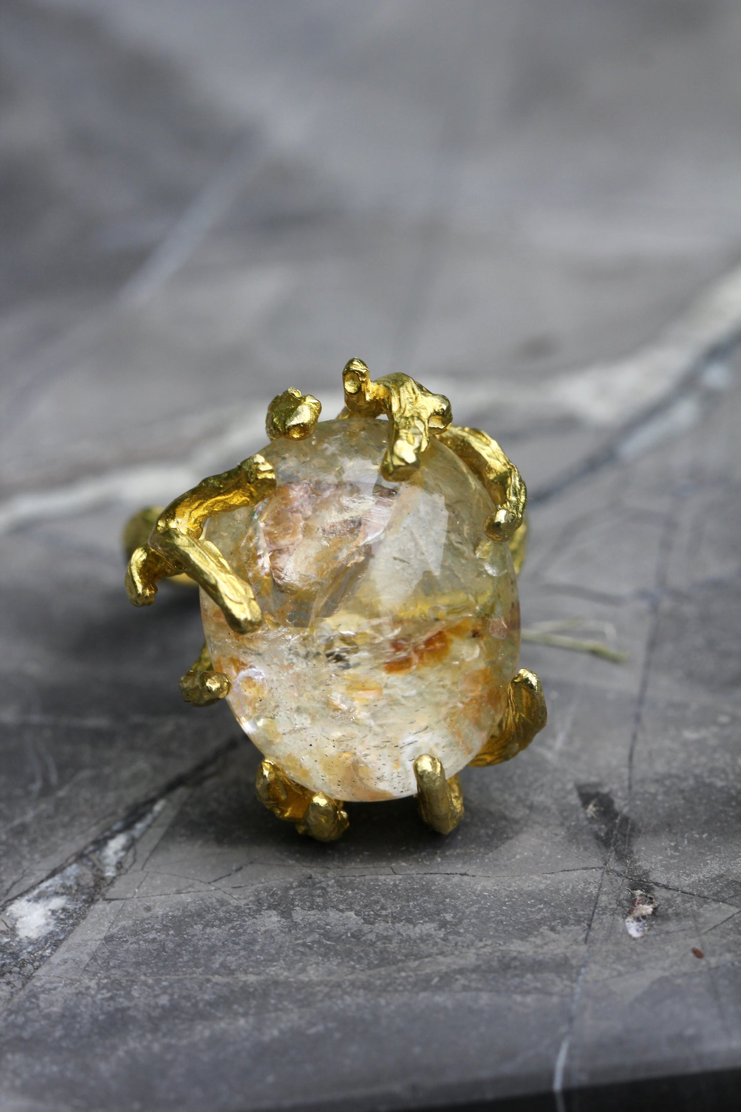 Lodolite Quartz Branch Ring