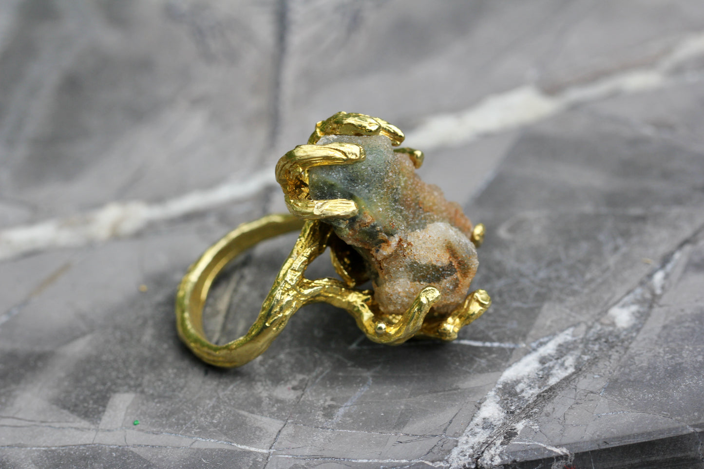 Chrome Chalcedony Druzy Branch Ring