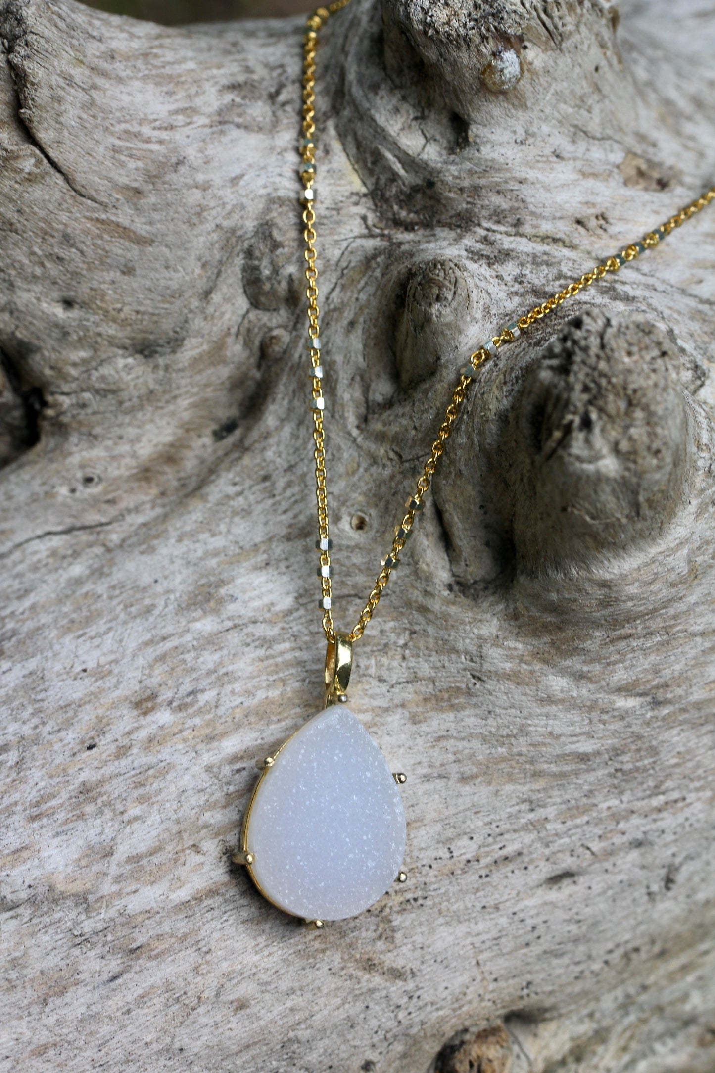 White Quartz Druzy Two Toned Necklace