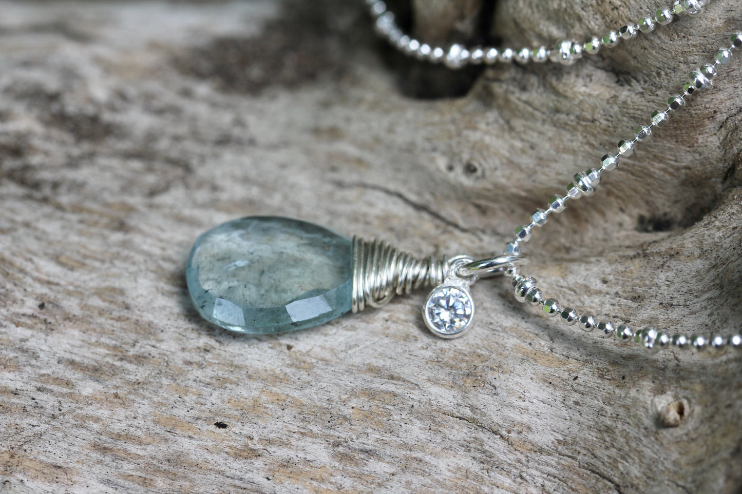 Aquamarine CZ Silver Teardrop Necklace