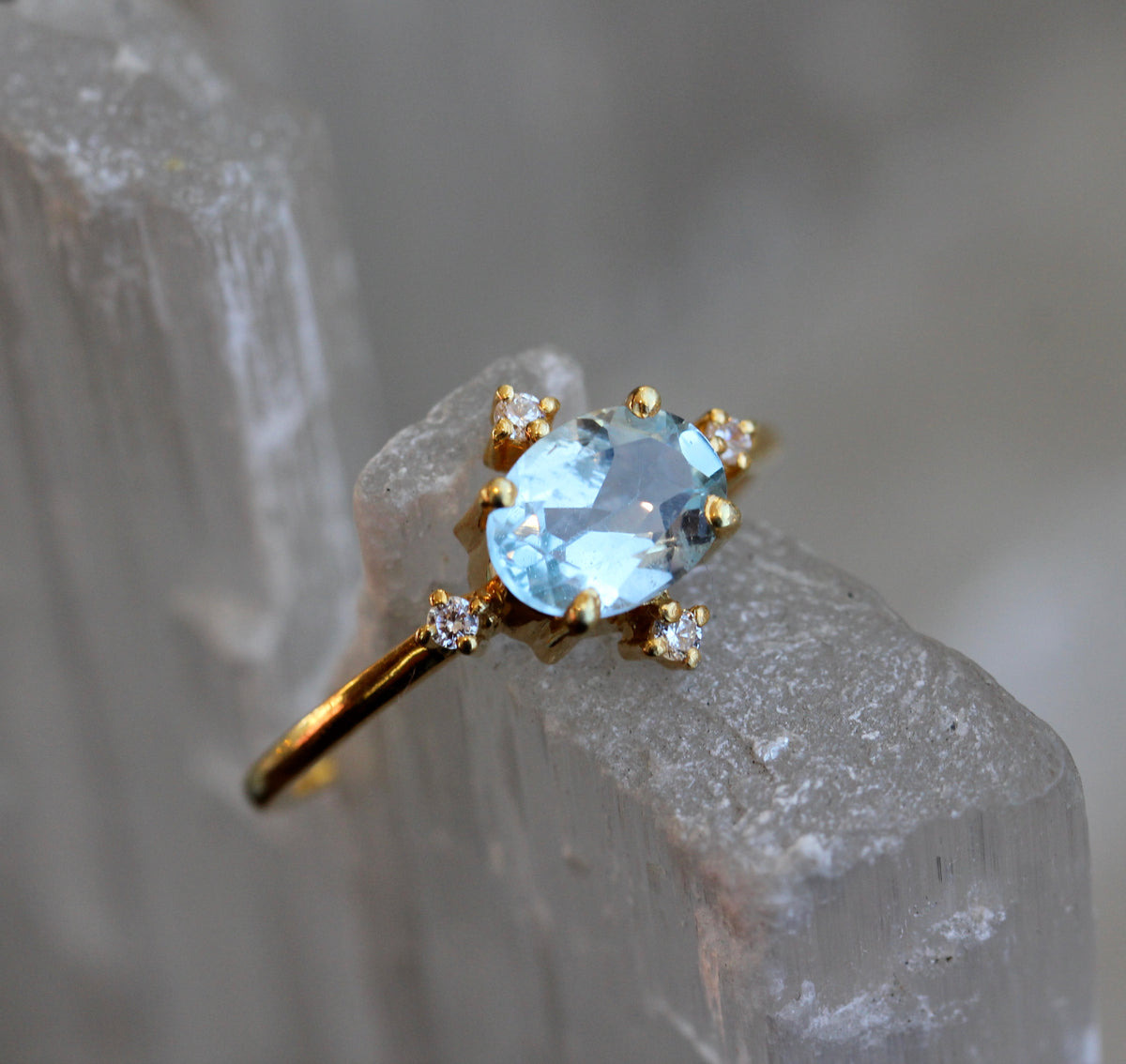 Aquamarine White Topaz Gold Vermeil Ring