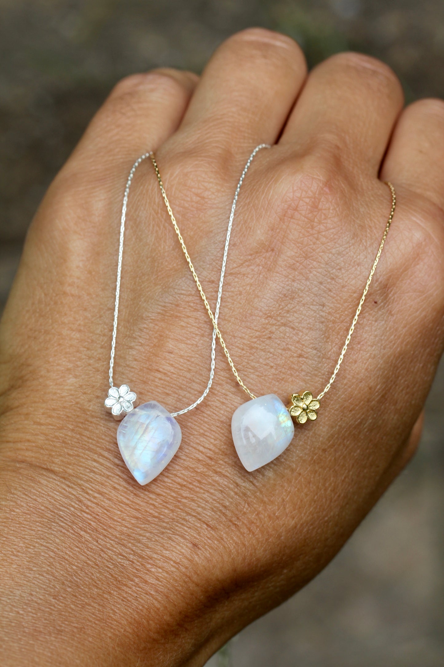 Rainbow Moonstone Floral Leaf Necklace