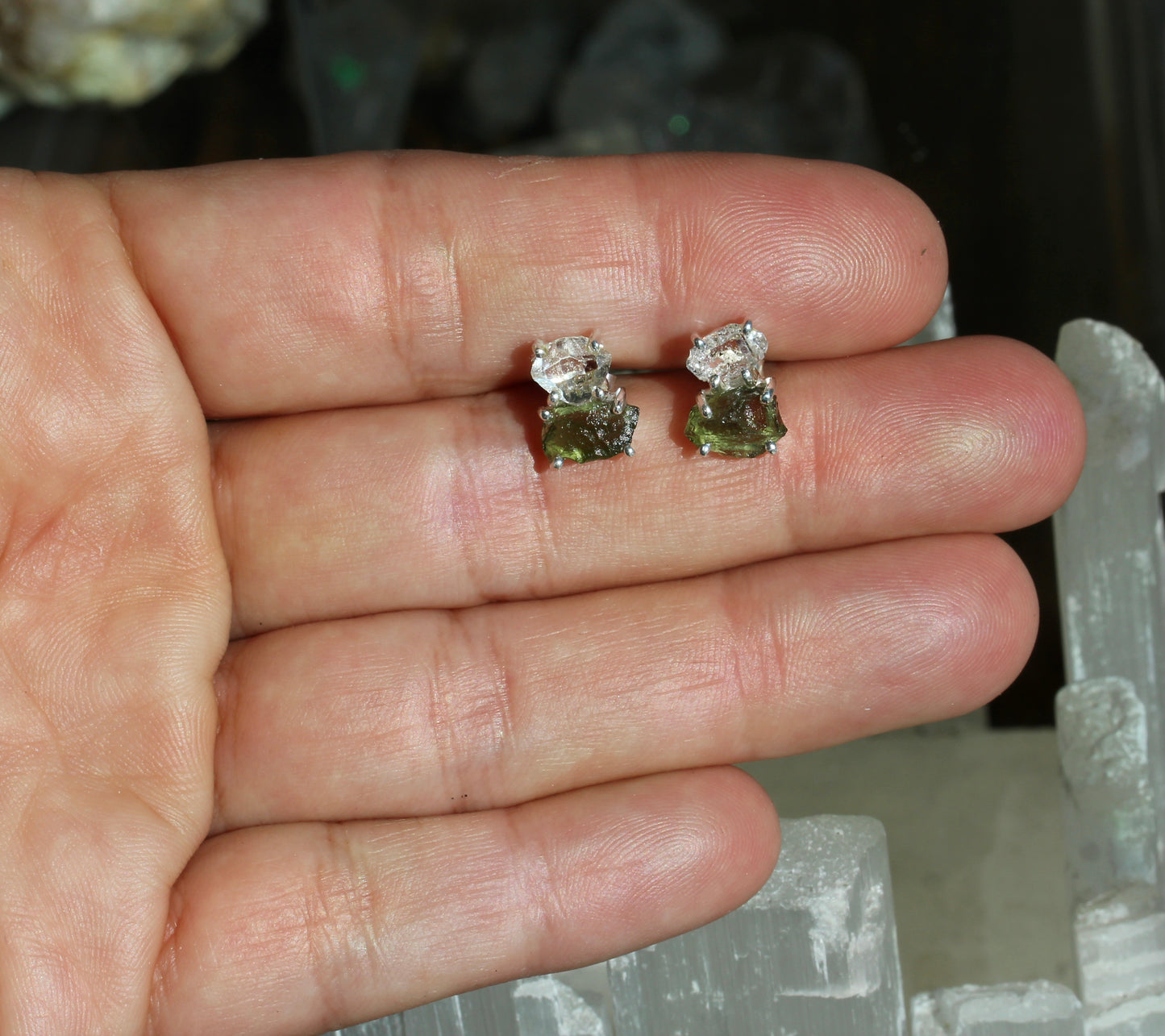 Moldavite Pakimer Diamond Studs