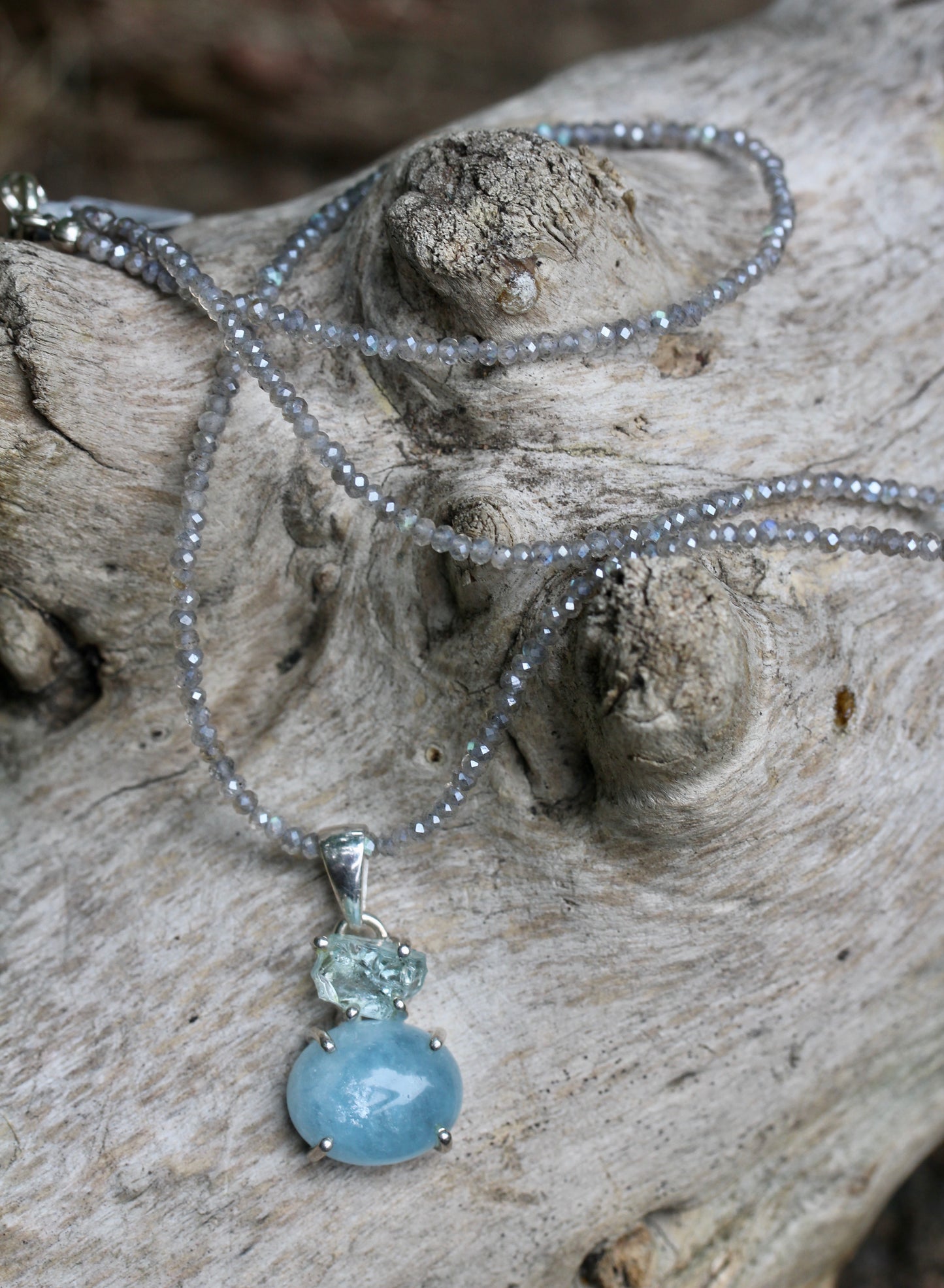 Aquamarine Labradorite Pendant Beaded Necklace