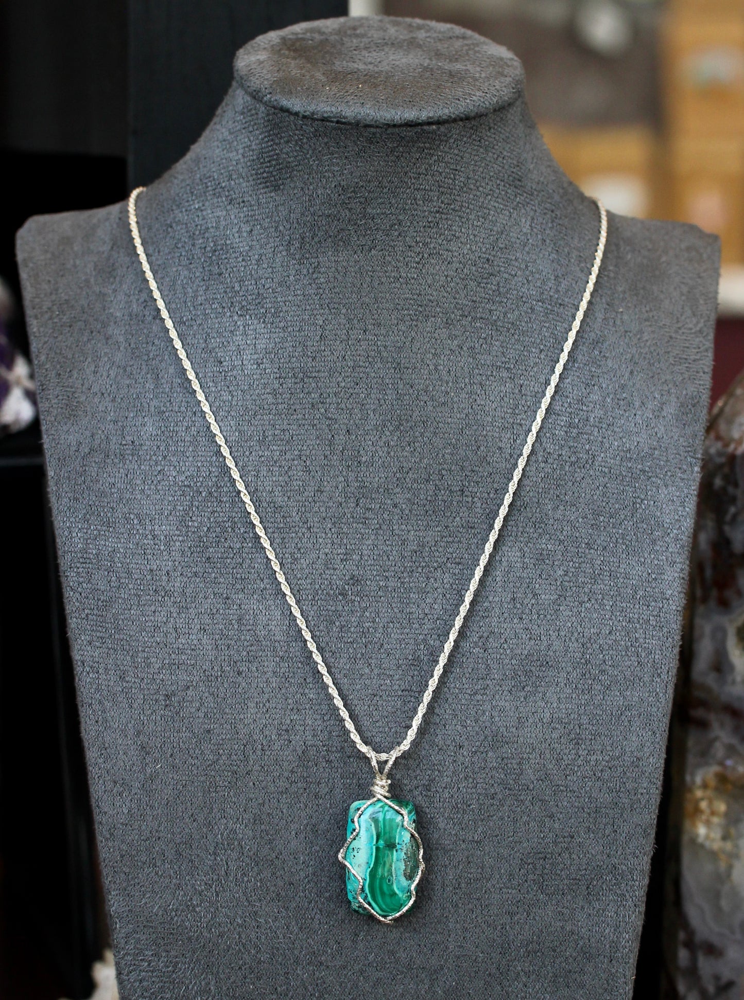 Chrysocolla Malachite Silver Wrap Pendant