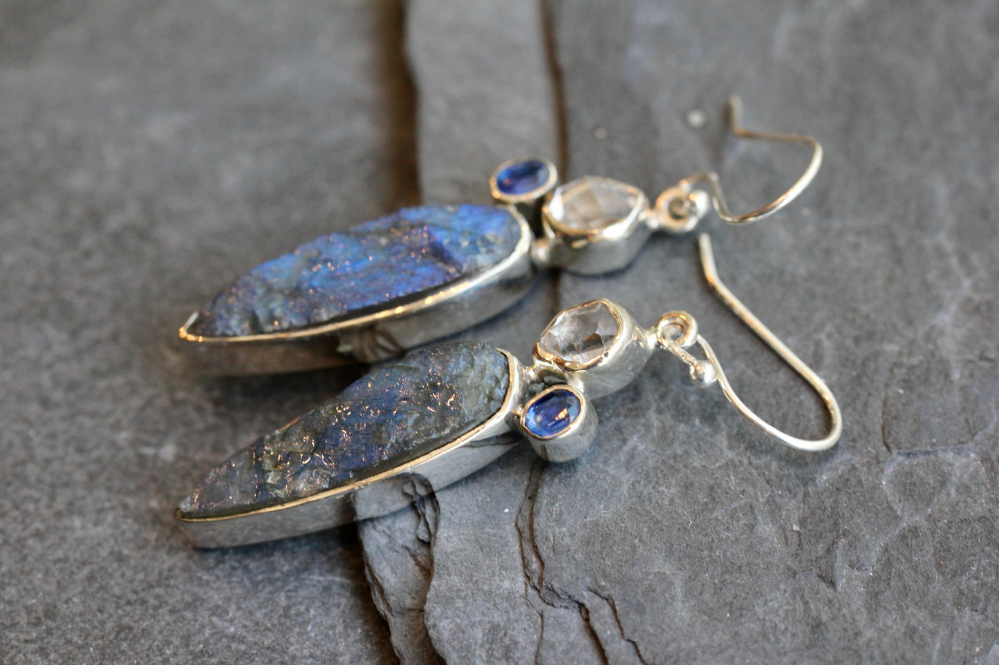 Labradorite Herkimer Diamond Kyanite Earrings